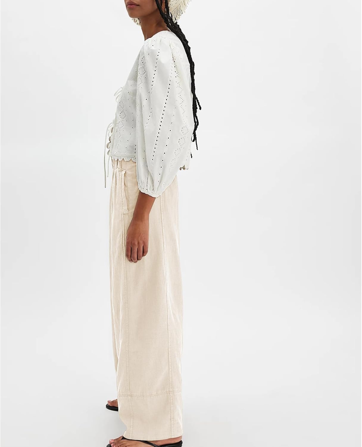 Detalle de SeeLuNa Linen Pants for Women: Cotton Baggy Boho Palazzo with Pockets