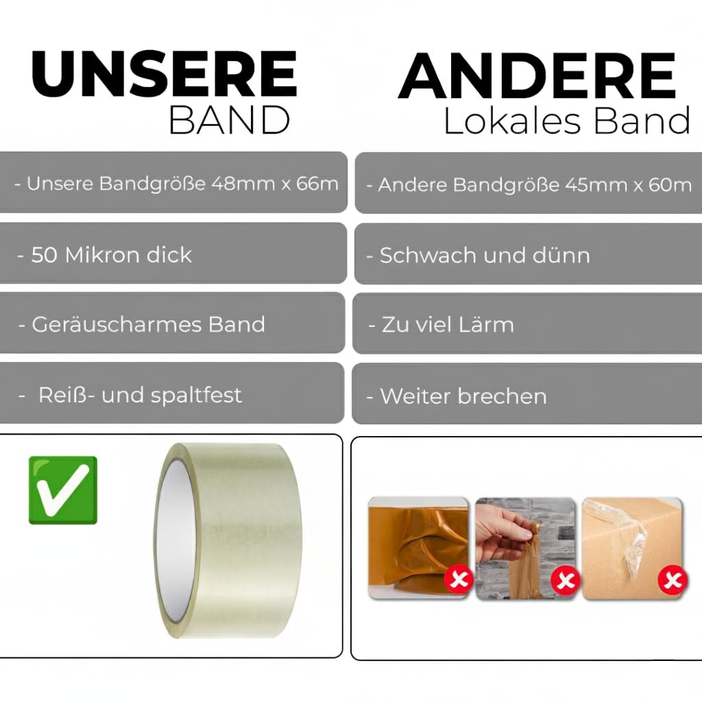 Thumbnail 1 de Stick Well 6er-Pack Verpackungs-Klebeband 48 mm x 66 m (transparent, geräuscharm, stark klebend)