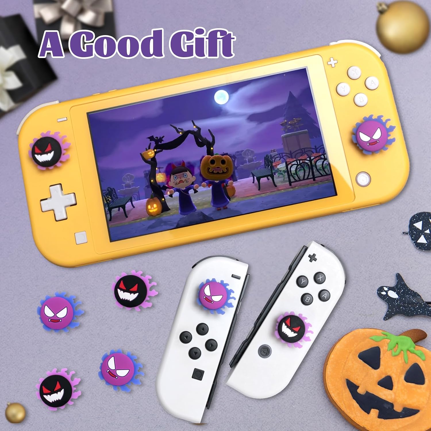 Detalle 2 de NANANINO Glow-in-the-Dark Ghost Thumb Grips for Nintendo Switch, 4 Silicone Caps