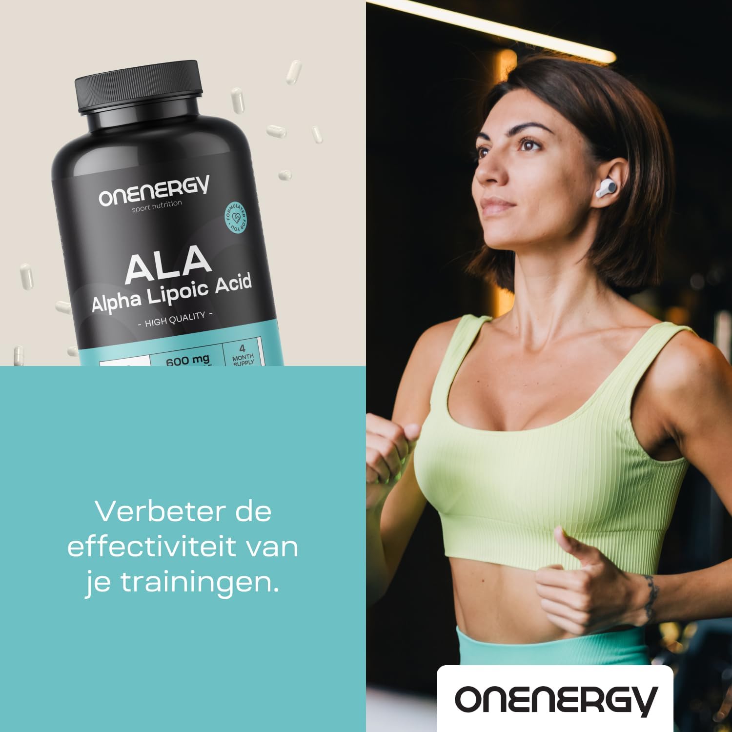 Detalle de ONENERGY ALA alfa-liponzuur 600 mg, 120 plantaardige capsules