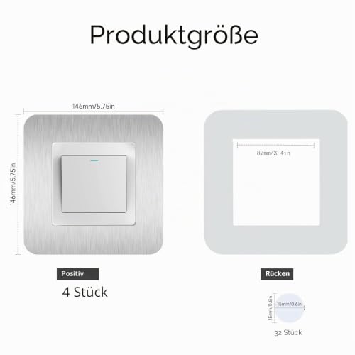 Detalle de KUKUJIWA 8 Stück Lichtschalter Schutz - Wandabdeckung aus Aluminium-Sperrholz, Silbrig