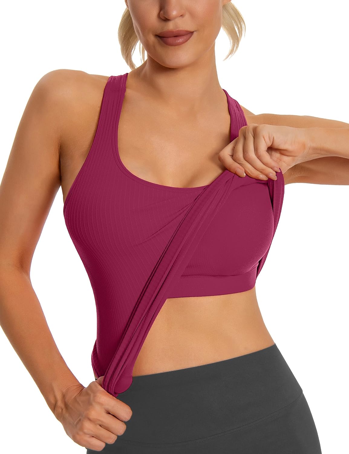 Detalle de MathCat Workout Tank Top for Women with Built-In Bra, Seamless Racerback