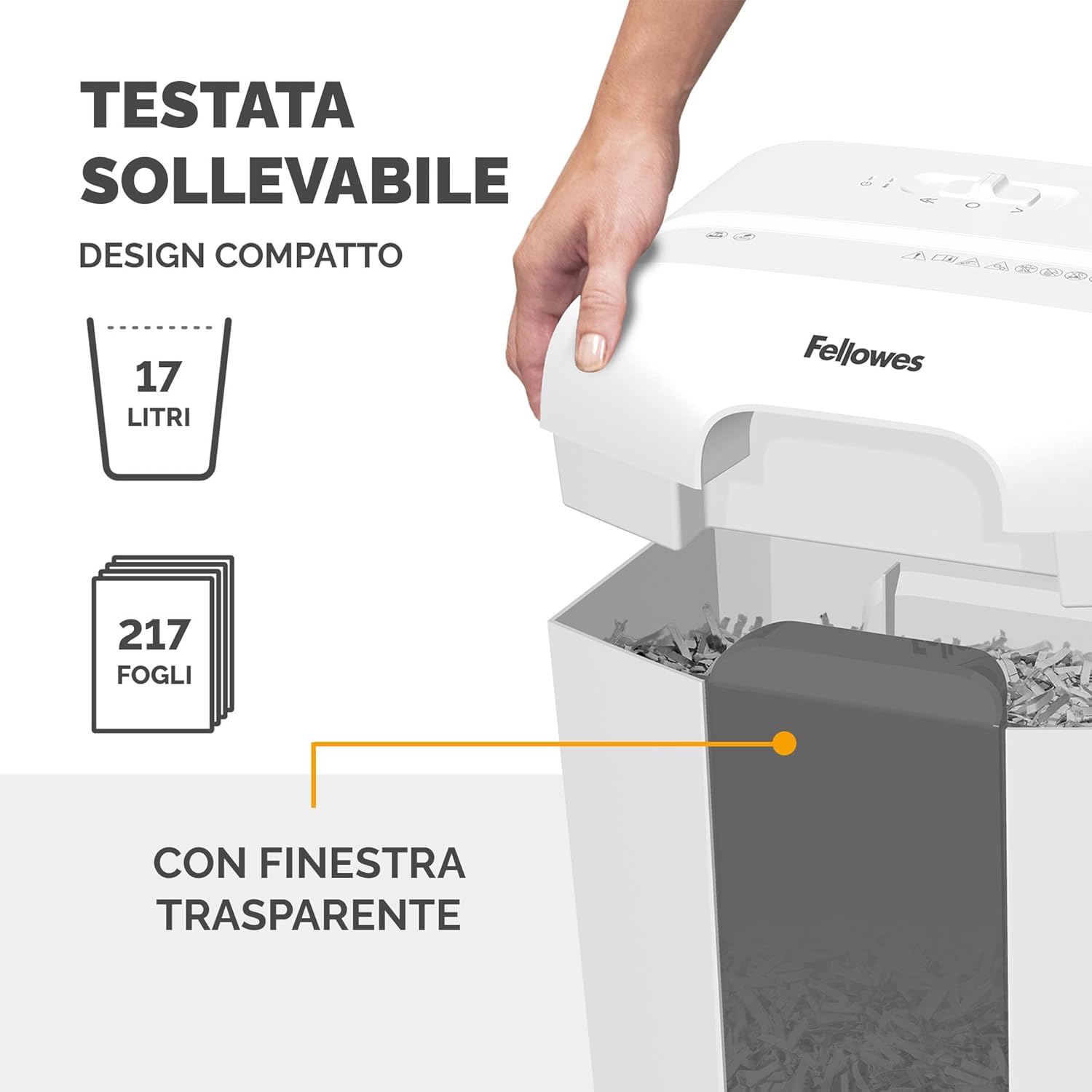 Detalle de Fellowes FS-9C Distruggidocumenti a Taglio Incrociato: Sicurezza, Silenzio e Flessibilità per Casa e Ufficio