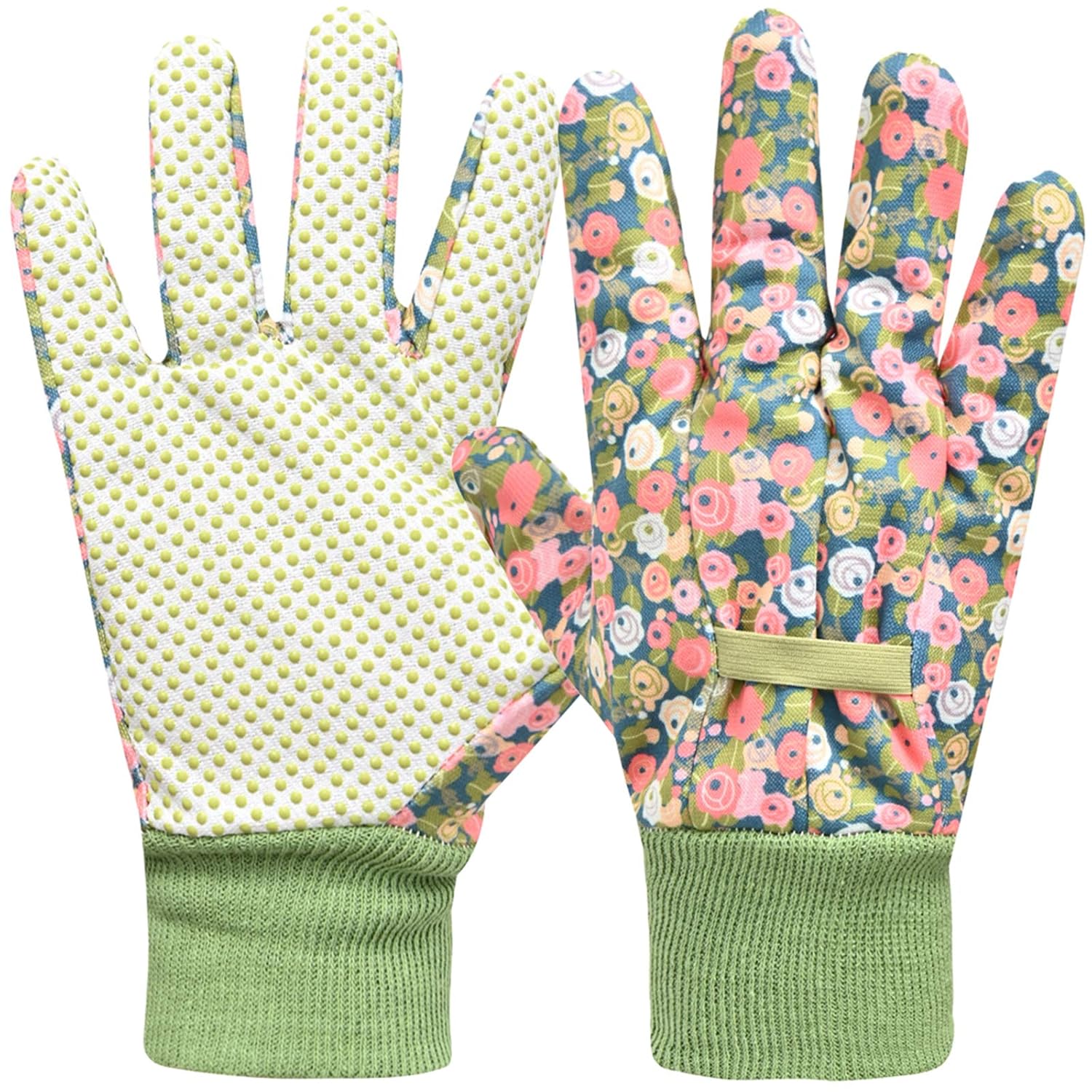 Detalle de Hanzapor Women Gardening Gloves: 2 Pairs of Comfortable, Breathable, Non-Slip Work Gloves (Small/Medium, Green)