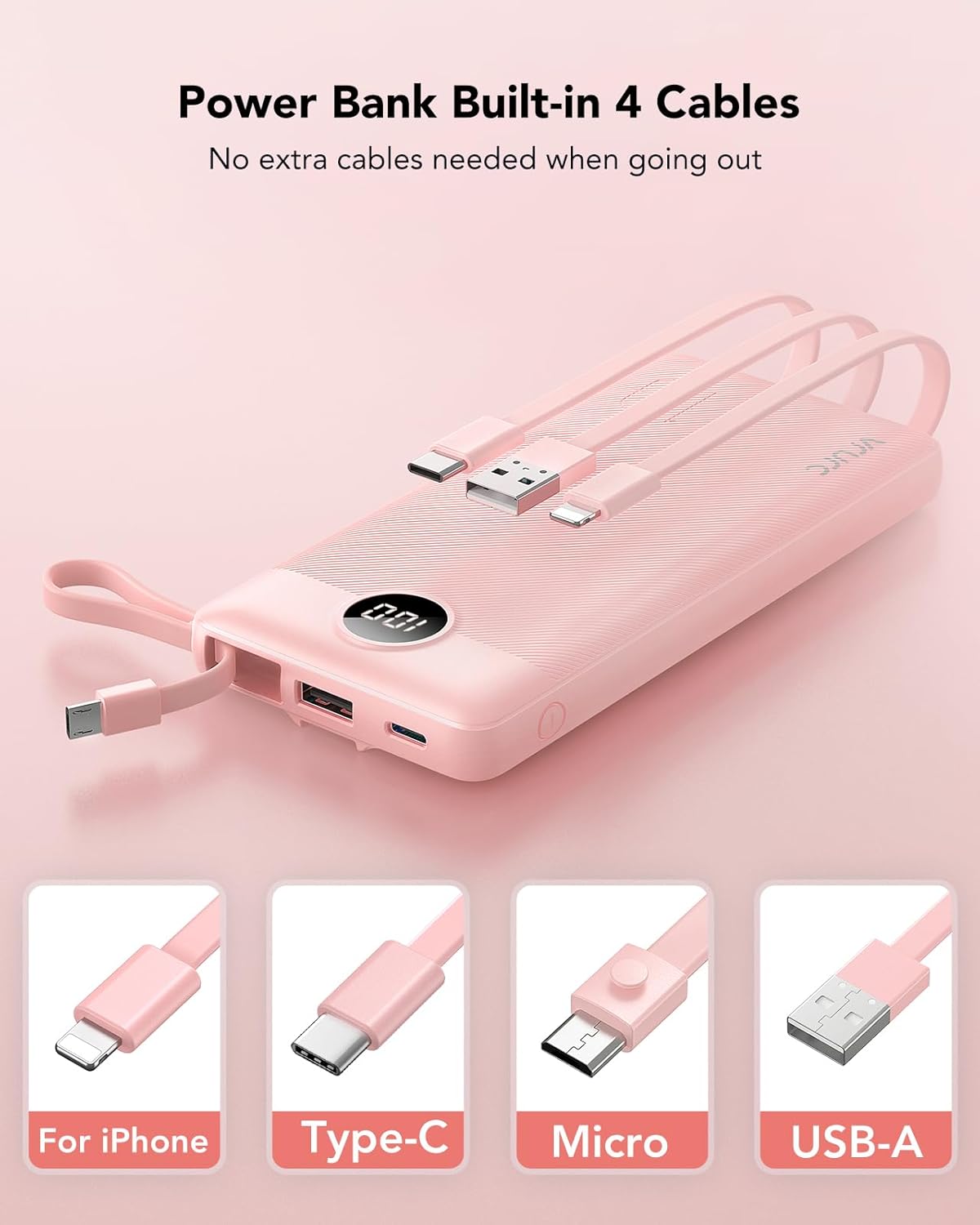 Thumbnail 2 de VRURC 10000mAh power bank with built‑in cables