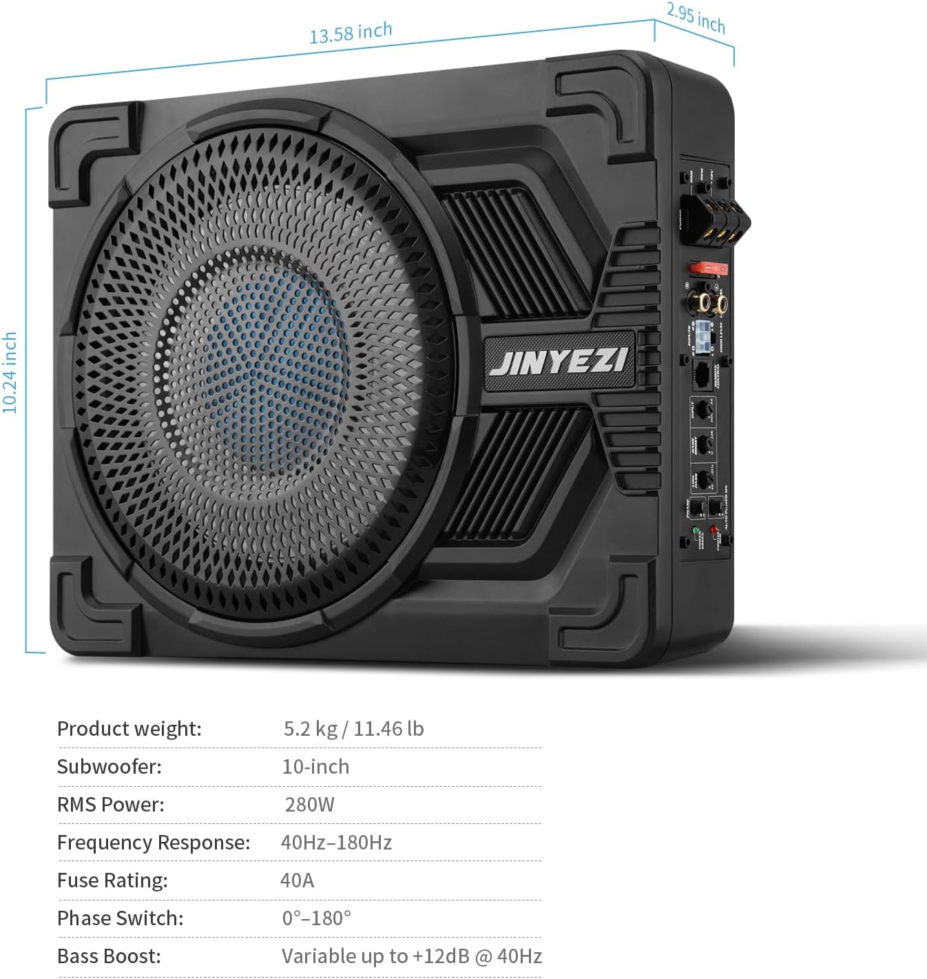 Thumbnail 6 de JinYeZi 10" Under Seat Subwoofers with Amp – 1200W, Class D MOSFET, 2 Ohm, Independent Bass Controls