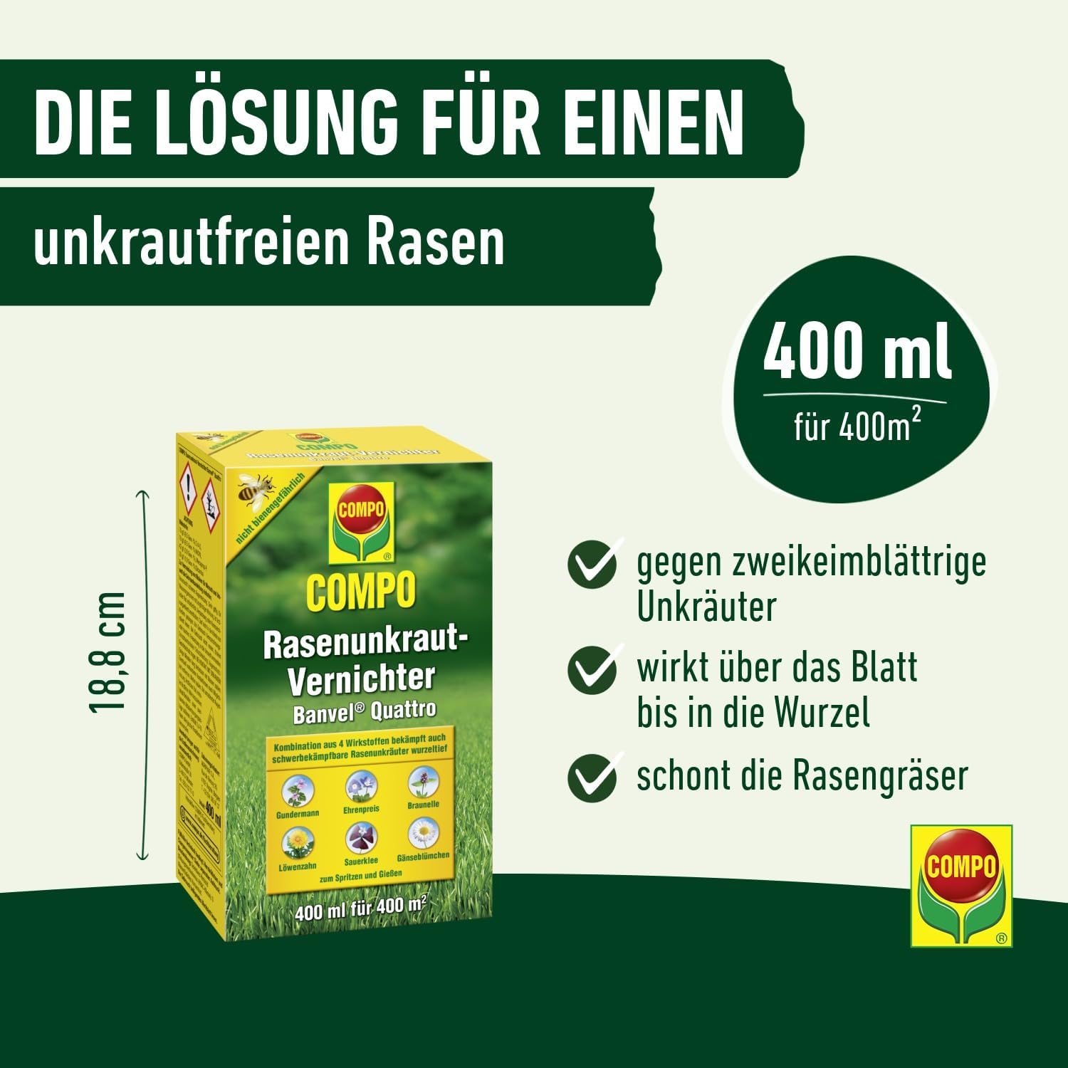 Detalle de COMPO Rasenunkraut-Vernichter Banvel Quattro – Konzentrat 400 ml (400 m²)