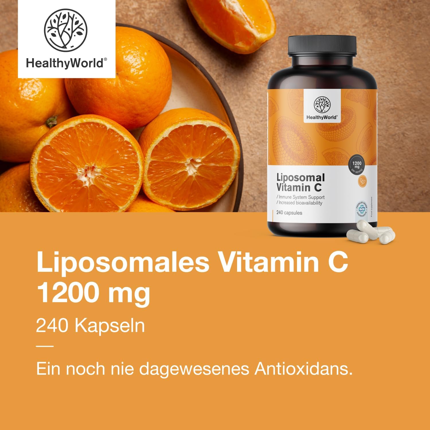 Thumbnail 4 de HealthyWorld Liposomales Vitamin C – 240 Pflanzenkapseln (1200 mg/Tag) mit Hagebutte & Sonnenblumen-Phospholipiden