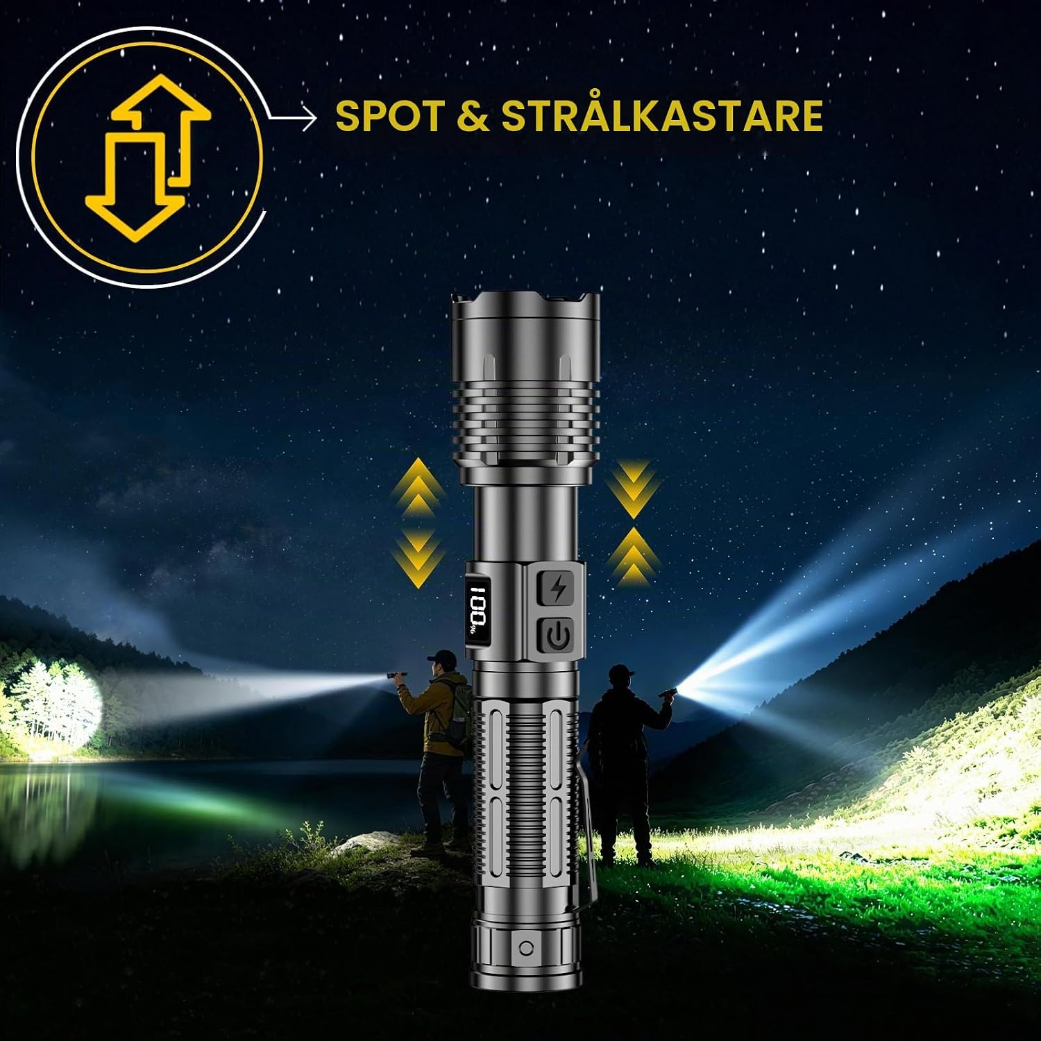 Detalle 2 de BEYSTE SA5221 uppladdningsbar ficklampa i aluminium med USB-C och zoom