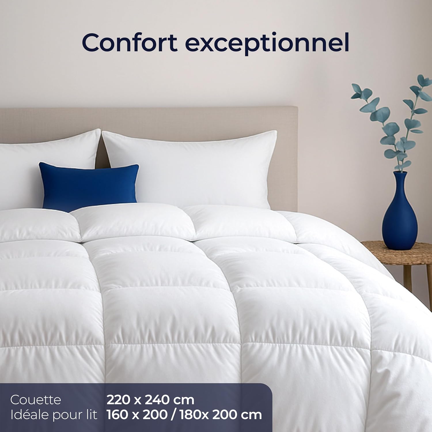 Detalle de Dreamzie couette plume de canard Ultra Confort 220x240 cm (450 gsm) certifiée Oeko-Tex, RDS & Downpass