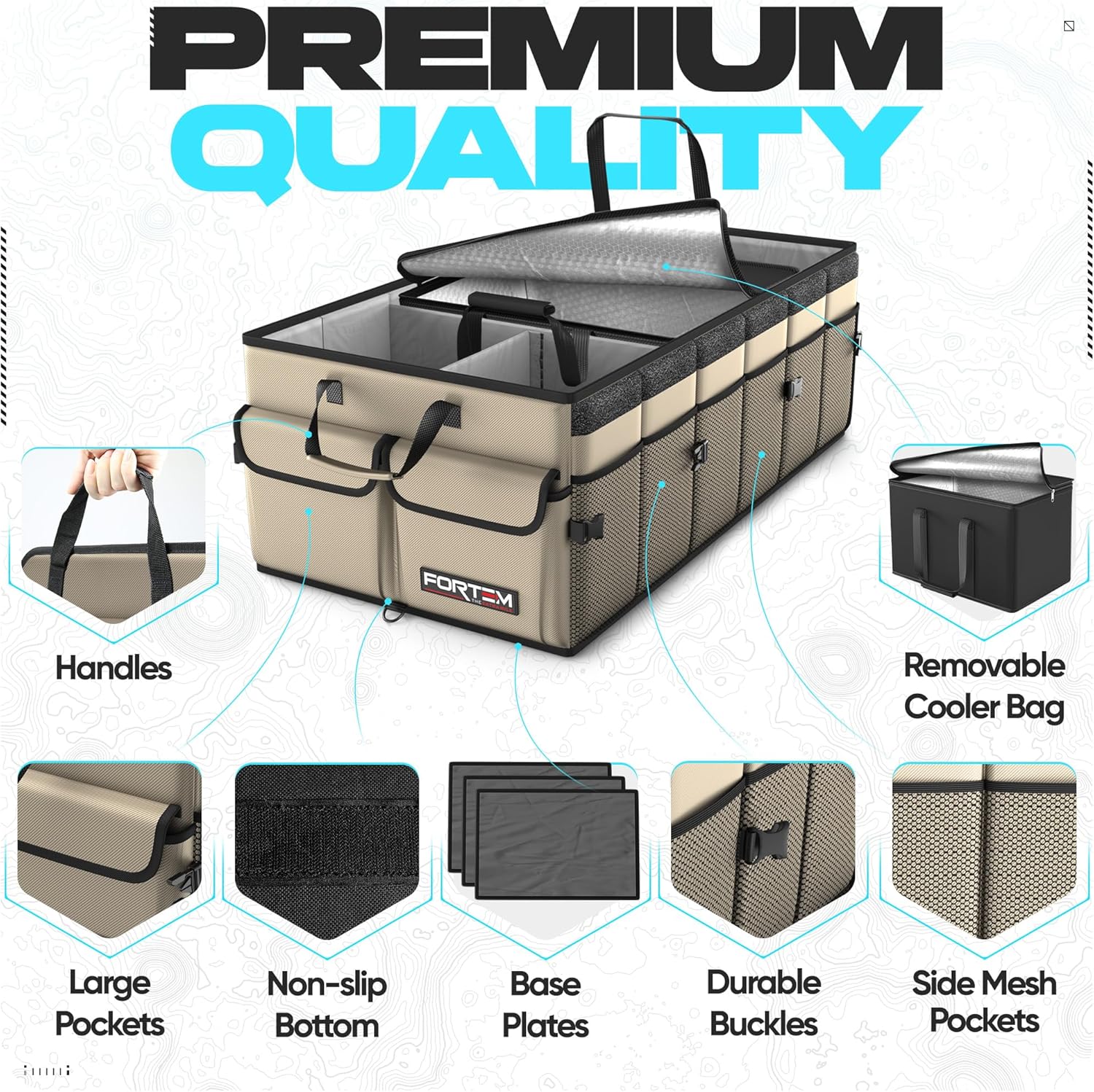 Detalle de FORTEM Car Boot Organiser: 105L Collapsible Trunk Storage with Non-Slip Base