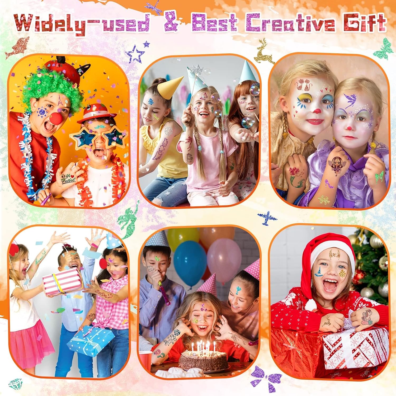 Thumbnail 5 de AUKZON Glitzer Tattoo Set Kinder – temporäre Glitzertattoos mit 24 Farben & 150 Schablonen