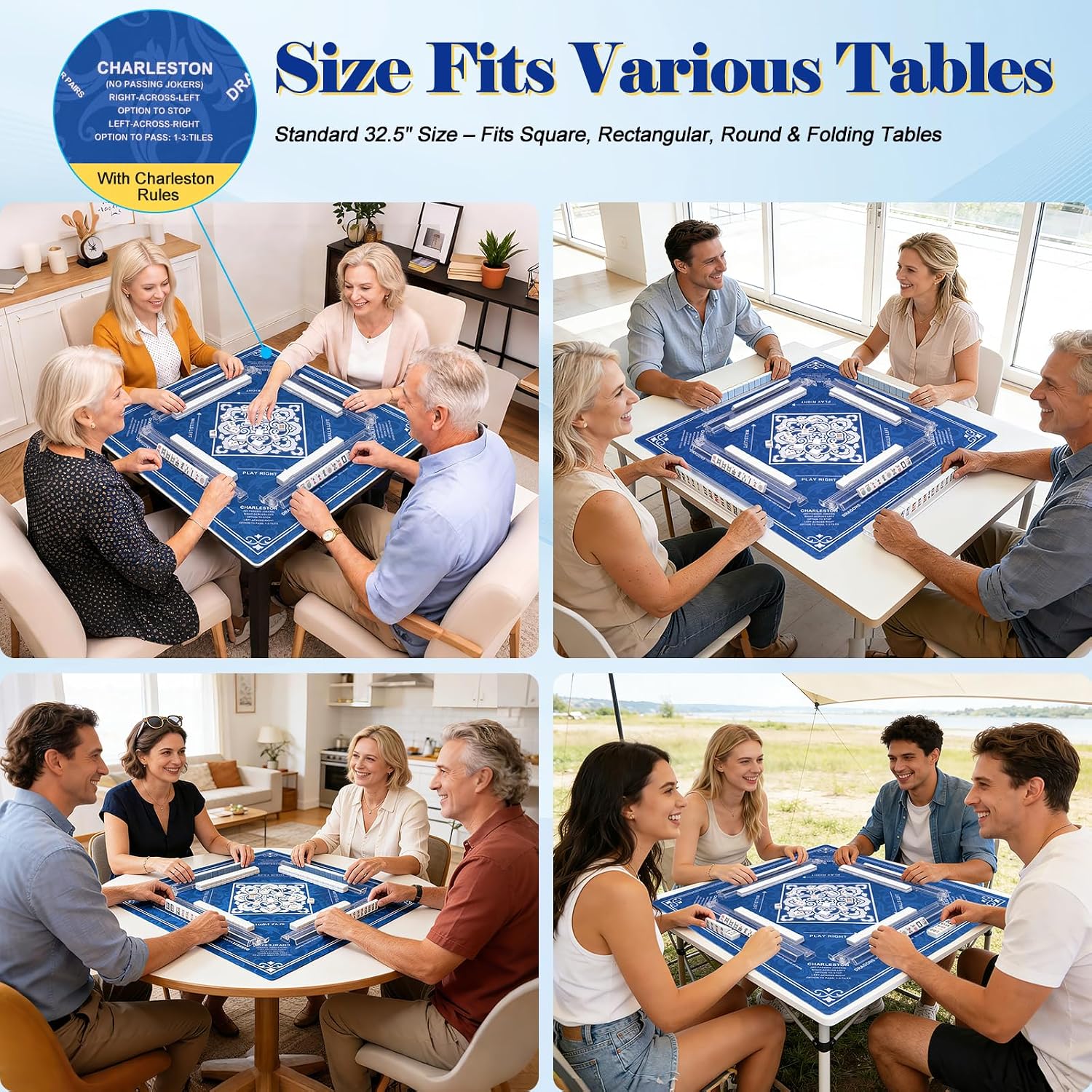 Thumbnail 6 de Shipped Rolled Mahjong Mat with Rule (32.5" x 32.5"): Waterproof, Non-Slip Surface with Charleston Rules