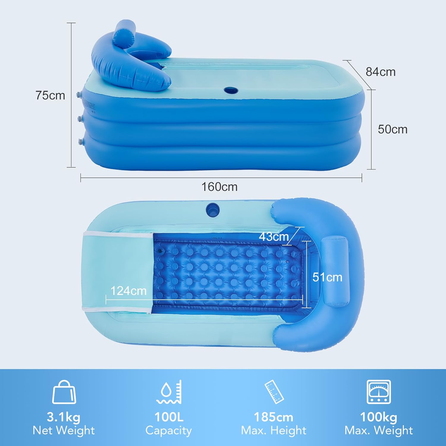 Detalle 2 de CO-Z Inflatable Portable Bath Tub 1m