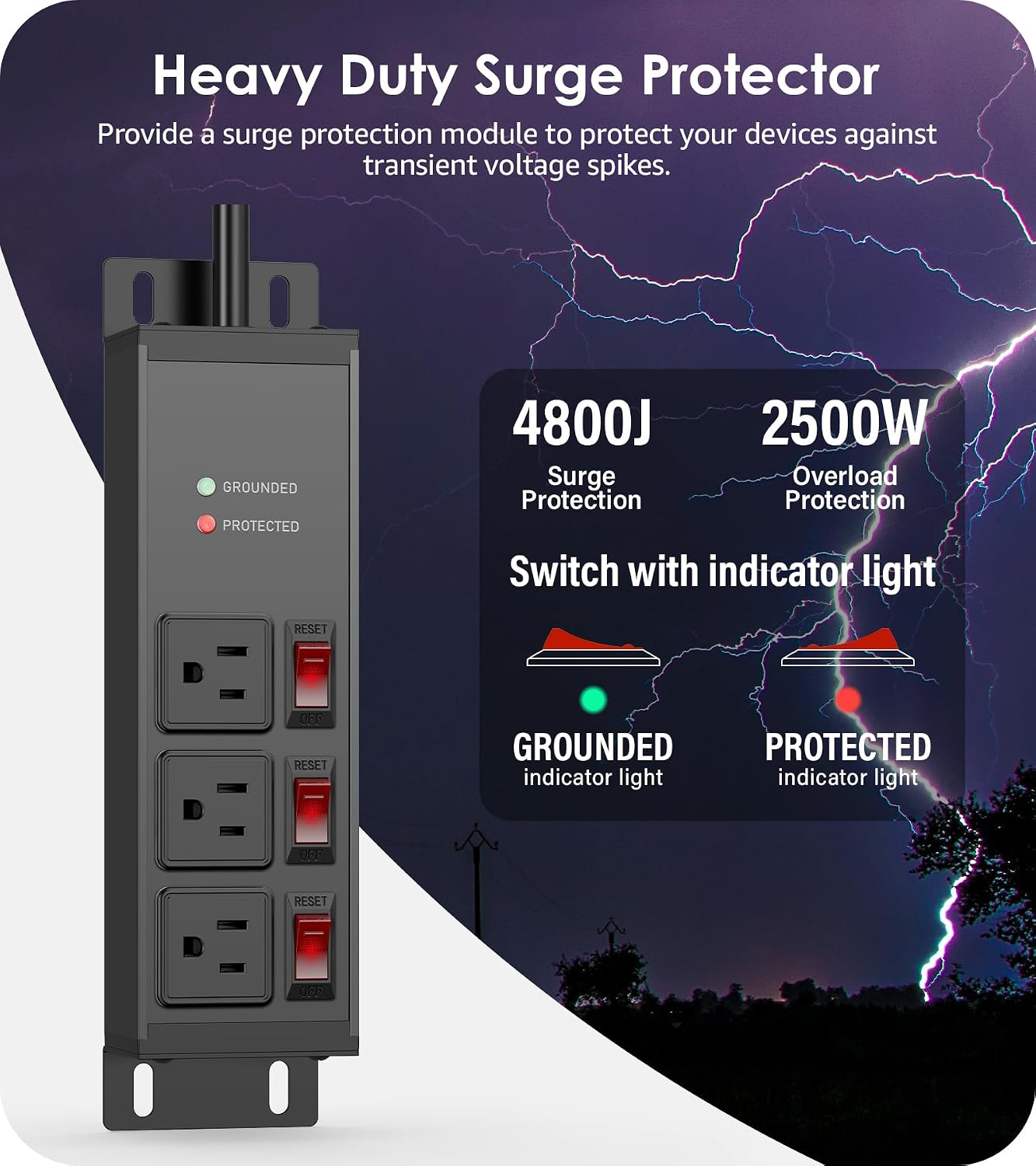 Detalle de CCCEI Surge Protector Power Strip with 25-Foot Cord