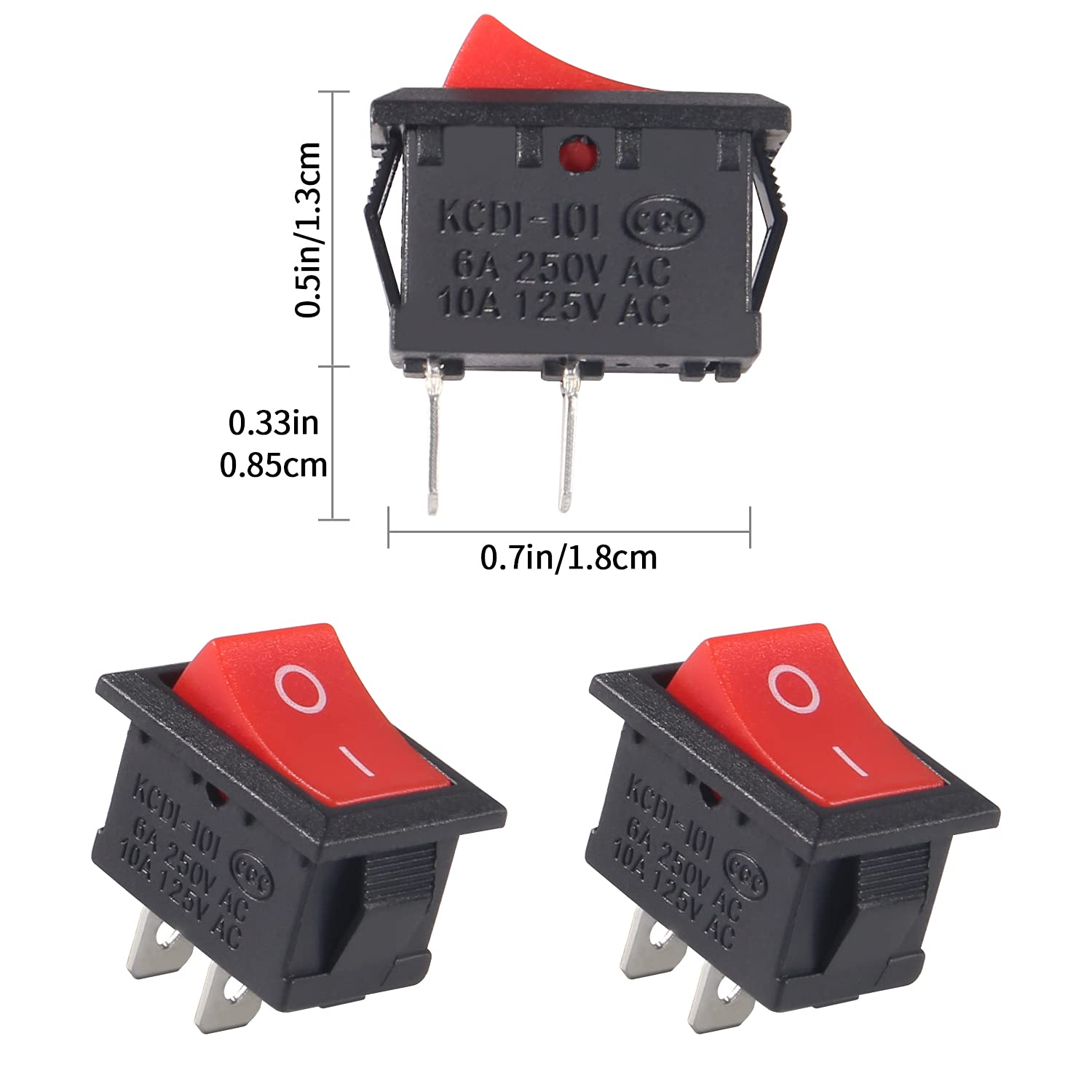 Thumbnail 3 de 10 x ON/OFF mini boat rocker switch (2-pin, SPST) — 6A/250V 10A/125V, red