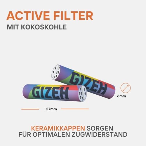 Detalle de GIZEH RAINBOW Active Filter, Ø 6 mm – 210 Filter im Pack