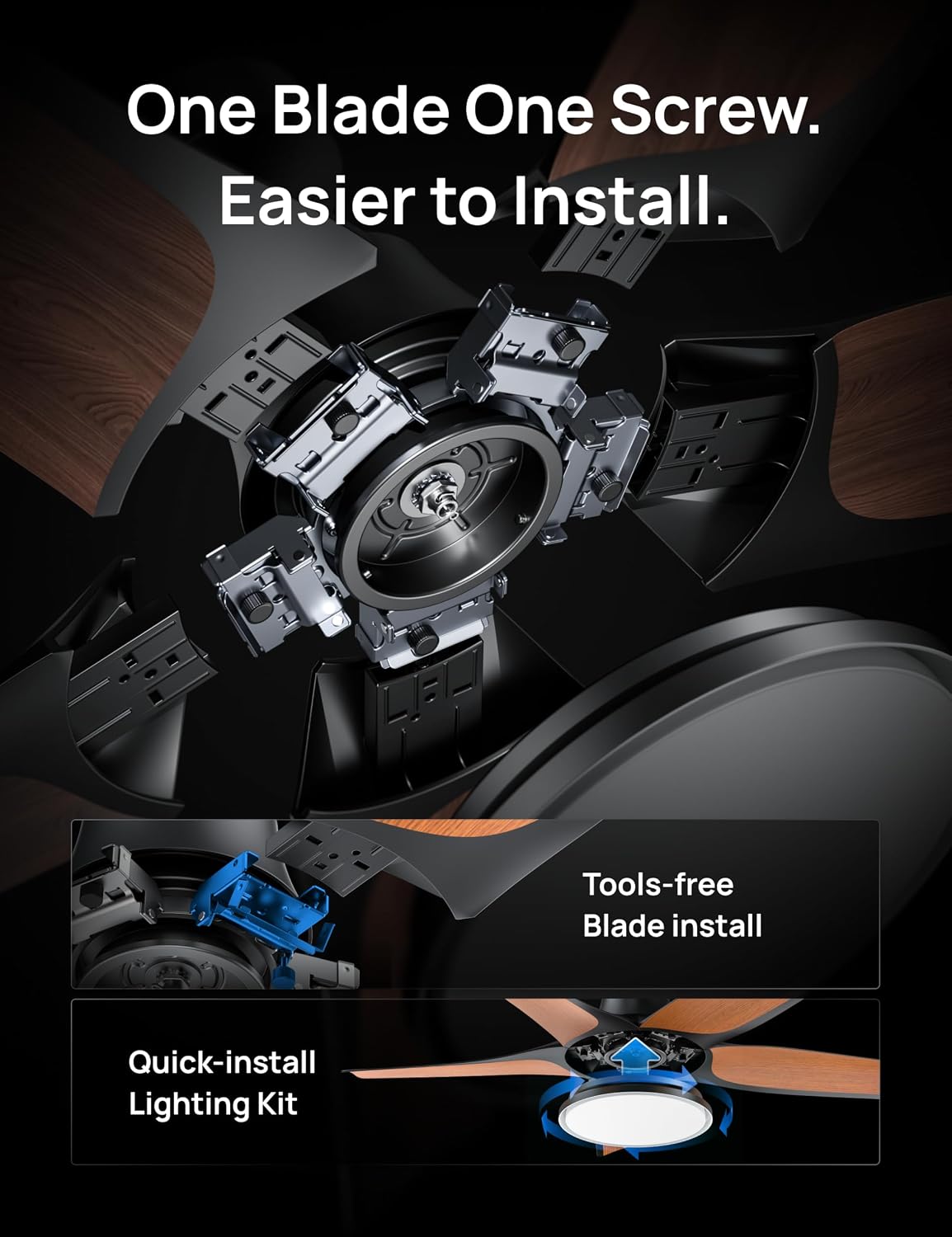 Thumbnail 6 de DREO Smart Ceiling Fan with Lights (Low Profile, 52in) with Alexa/App Control, Dimmable RGB Ambiance, Black