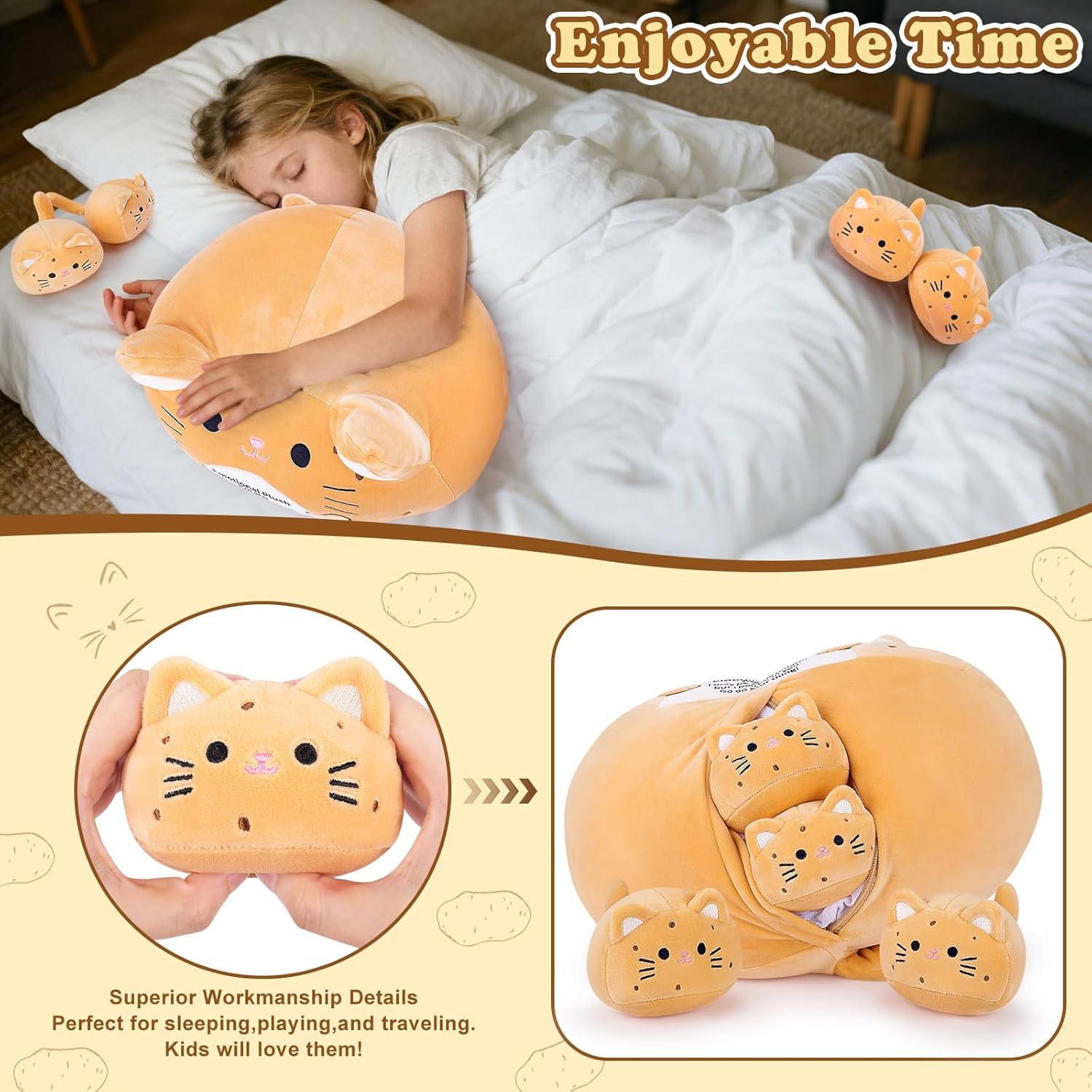 Detalle de Auspicious Beginning 5pcs Stuffed Cat Plush – Emotional Support Potato Style Set