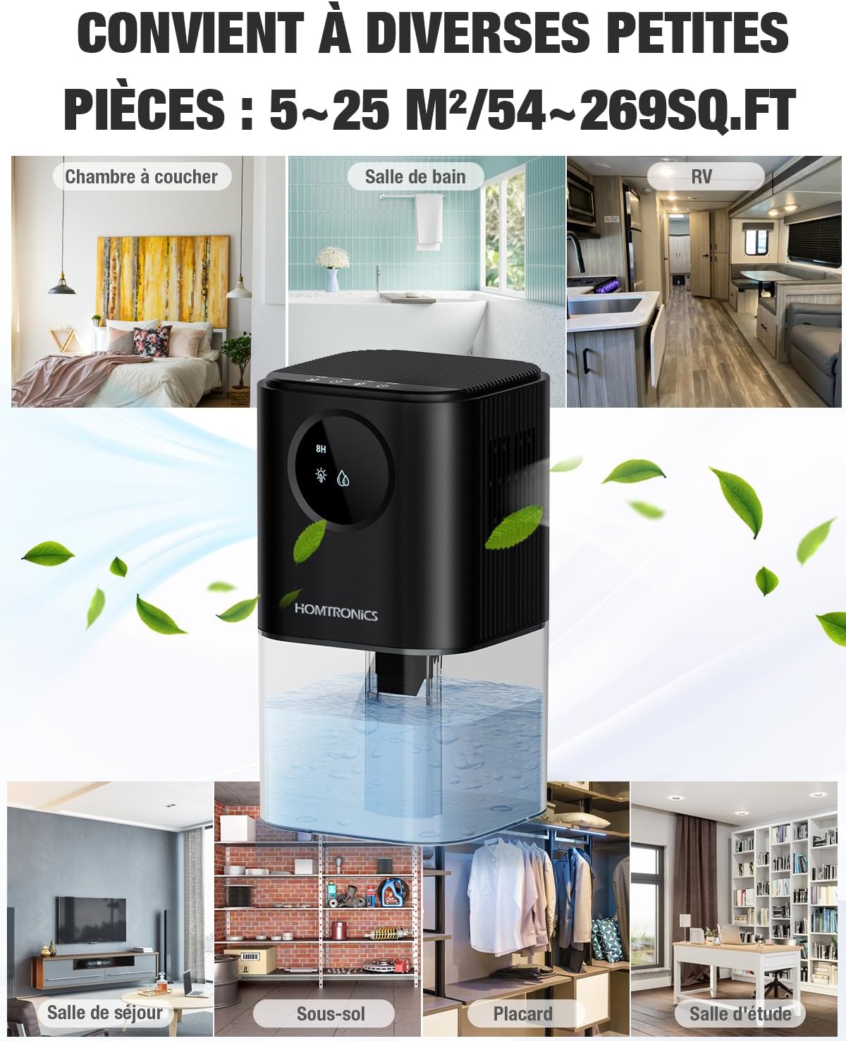 Thumbnail 6 de Homtronics HTNDEKDM02B-N3 luchtontvochtiger, 1,7 l, zwart met 7-kleurenlicht
