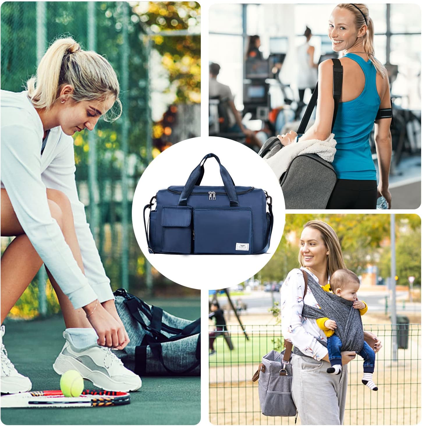 Detalle de FIORETTO Gym Bag with Wet Pocket and Shoe Compartment – 30L, Foldable & Water-Resistant