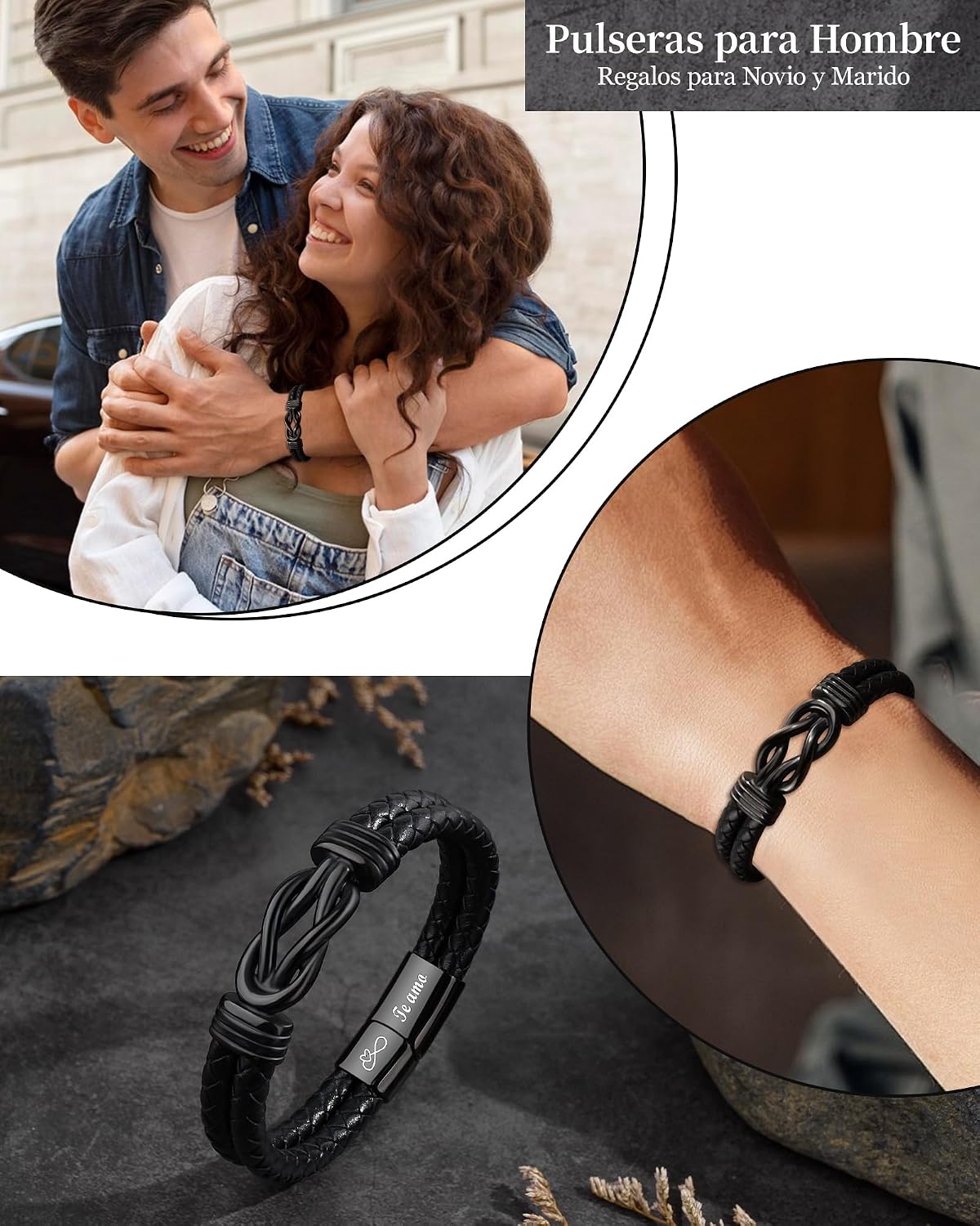 Thumbnail 1 de VU100 Pulseras para Hombre Regalos para Hombre Regalos de Cumpleaños para Él Pulseras de Cuero Cumpleaños Navidad San Valentín para Novio Marido