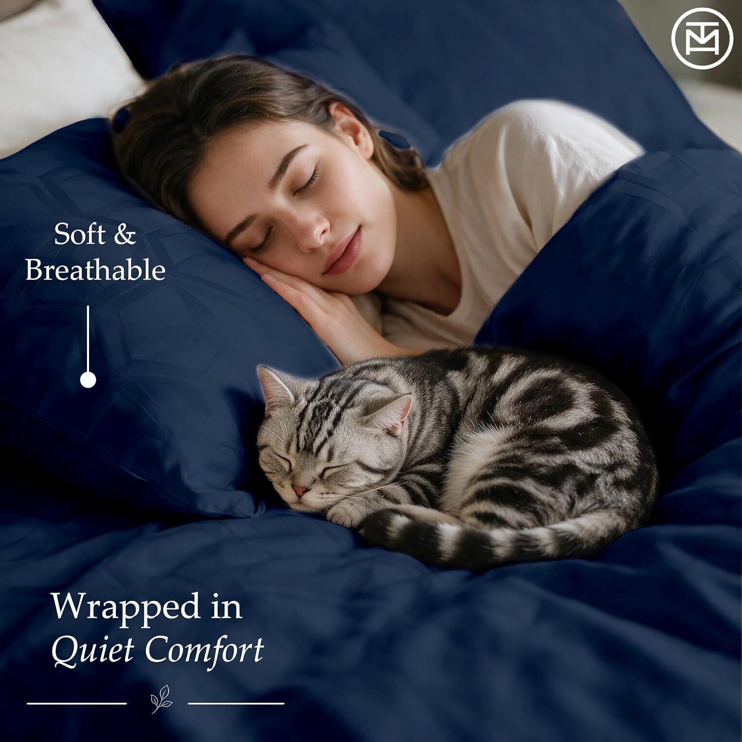 Thumbnail 4 de Threadmill 100% Cotton Sheets for Queen Size Bed — 600 Thread Count Jacquard Sateen, Deep Pocket 16", Folkstone Blue