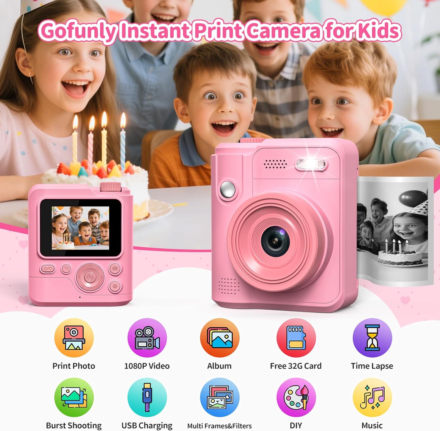 Thumbnail 1 de Gofunly Kids Camera 1080P instant print camera