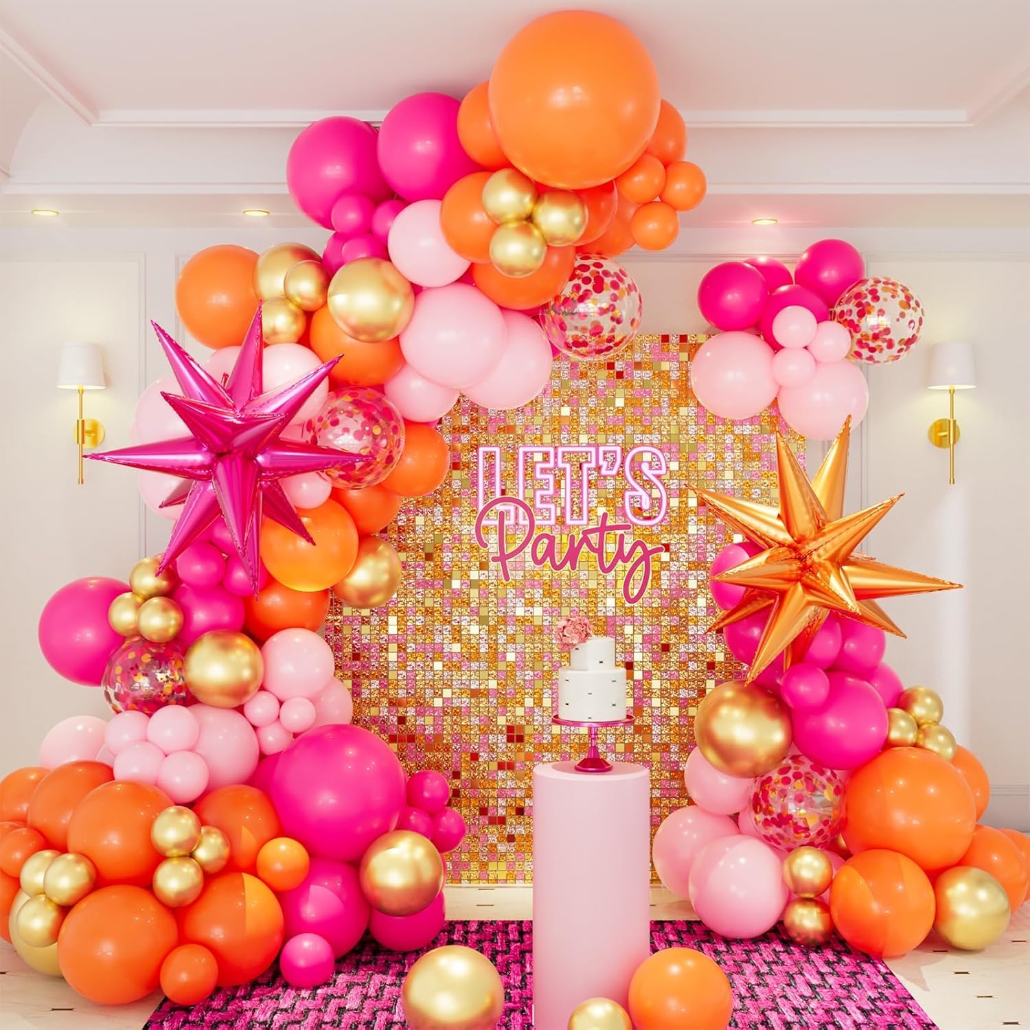 Detalle de Pink Orange Balloon Garland Arch Kit – 146pcs for Summer Parties