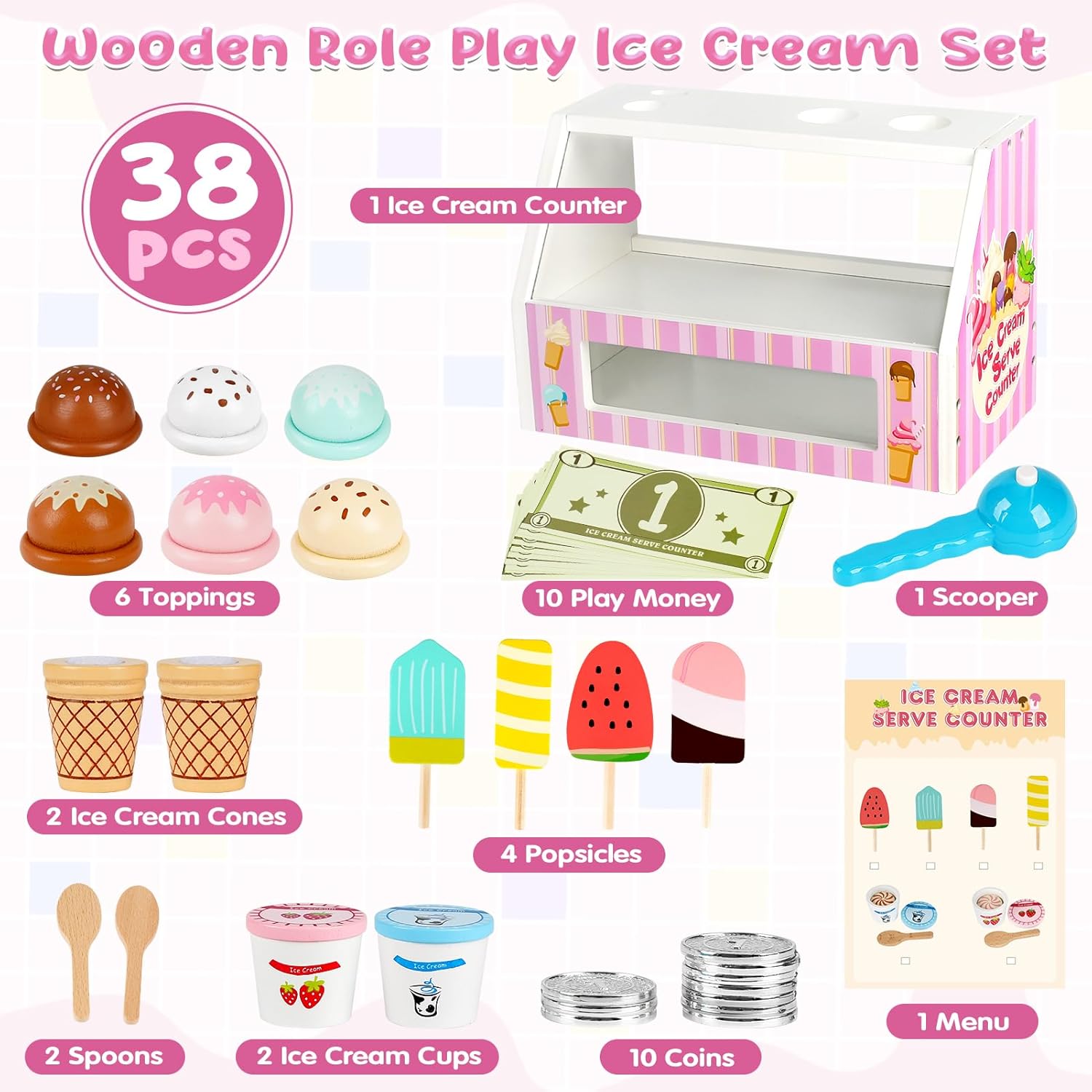 Thumbnail 1 de Dreamon Wooden Ice Cream Set 38 pcs 🍨