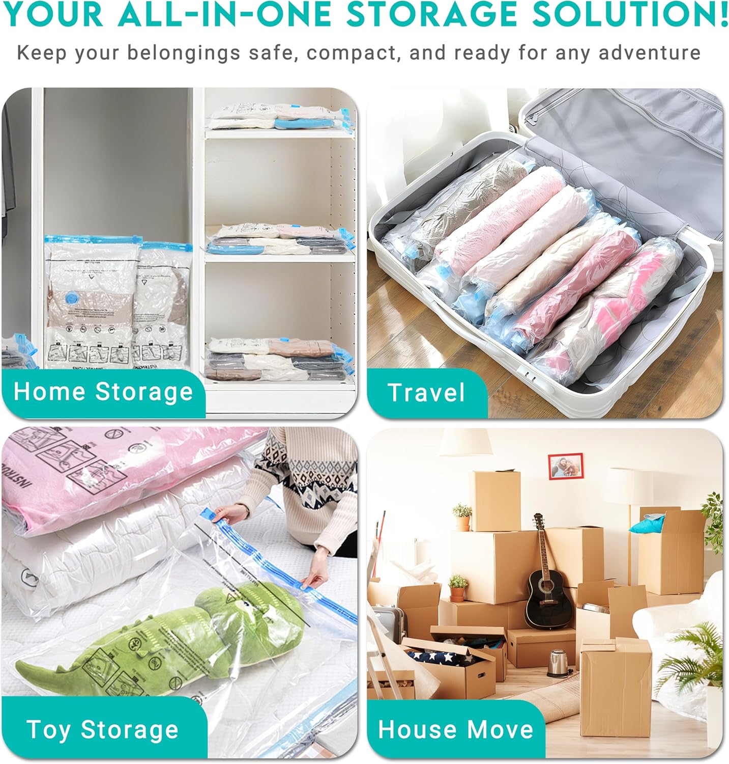 Thumbnail 6 de ZOESTORAGE Vakuumbeutel für Kleidung – 12er-Set mit wiederaufladbarer Pumpe (4x40x60, 4x50x70, 4x60x80 cm)