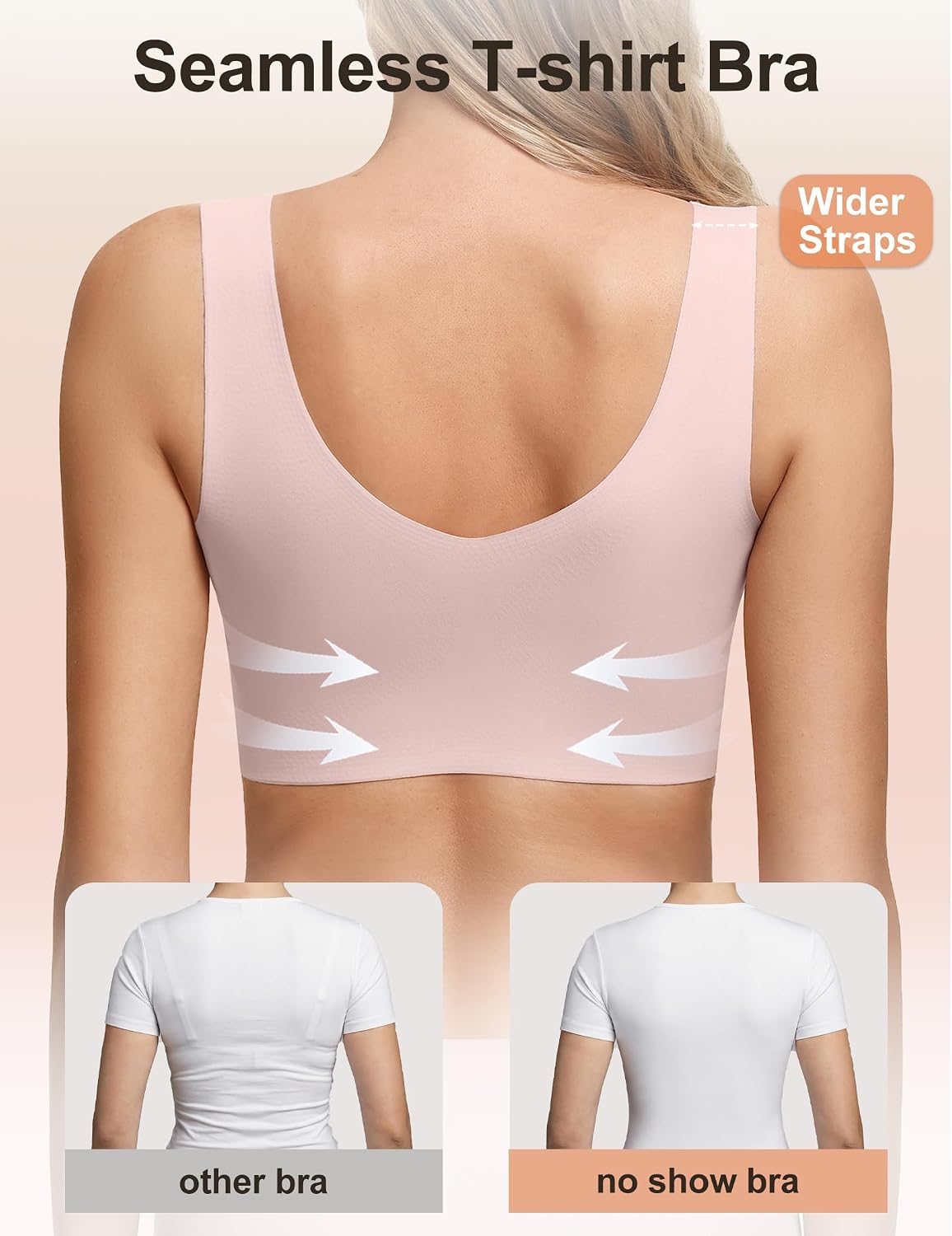 Detalle de Showyoo Jelly Bra for Women, Seamless Wireless Pullover with Wide Straps
