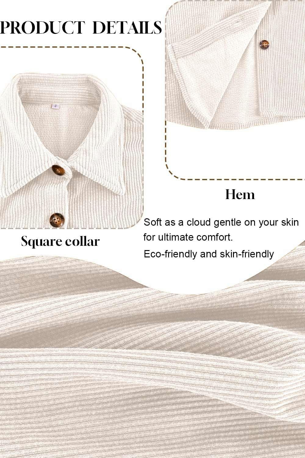 Detalle 2 de Pawate Cordhemd Damen Lang – Elegante Cordbluse mit Oversize-Passform und Bogensaum