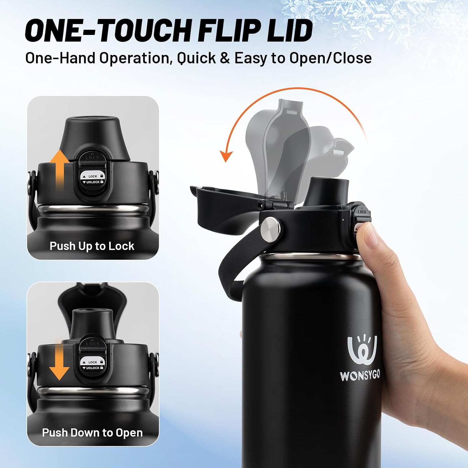 Thumbnail 3 de WONSYGO 32-BK01 Insulated Stainless Steel Water Bottle, 32 oz, with Carrier Bag