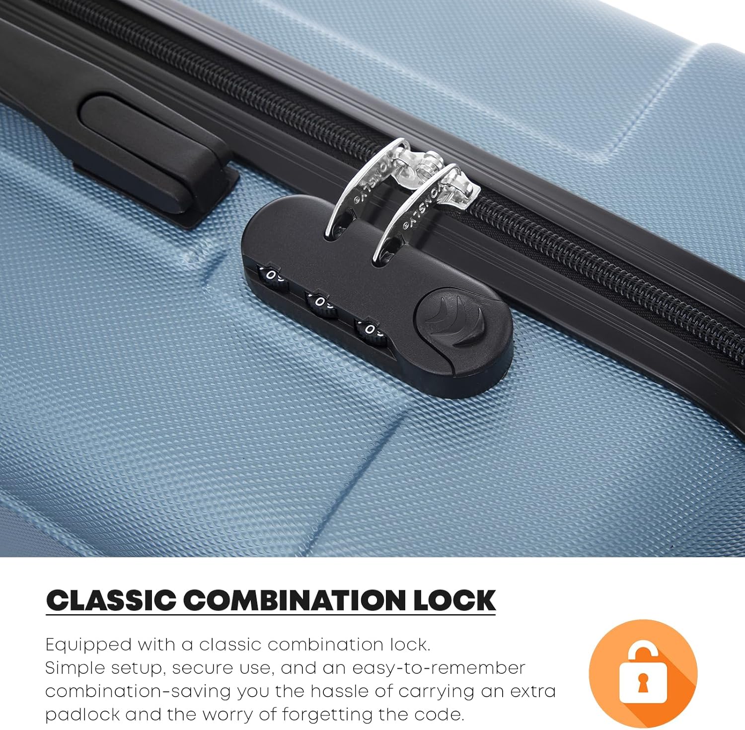 Detalle de YONSLY Koffer Suitcase L Grau Blau – Hartschalen-Trolley mit 4 Rollen, 360°, Zahlenschloss