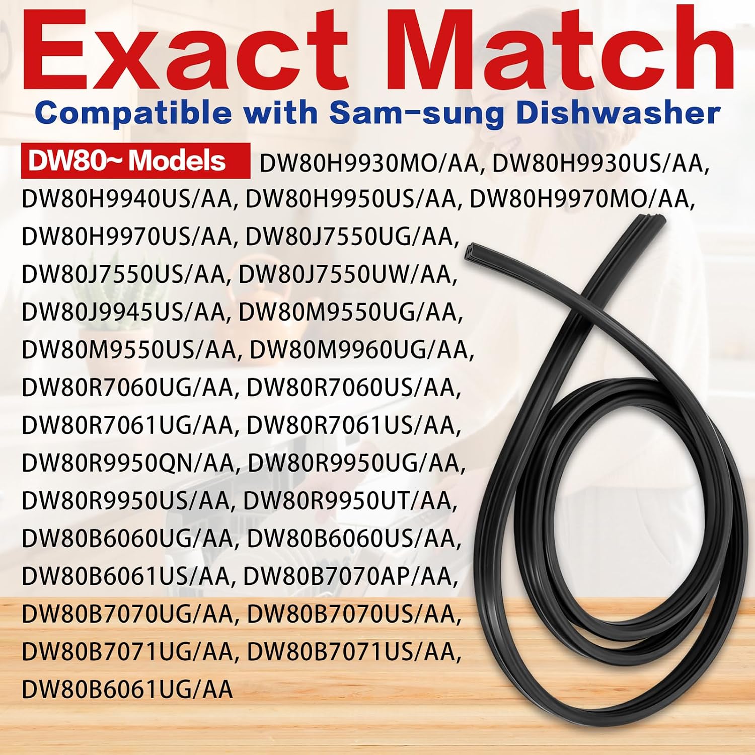 Detalle de Surqia DD62-00097B Dishwasher Door Gasket, 75.8-Inch Rubber Seal
