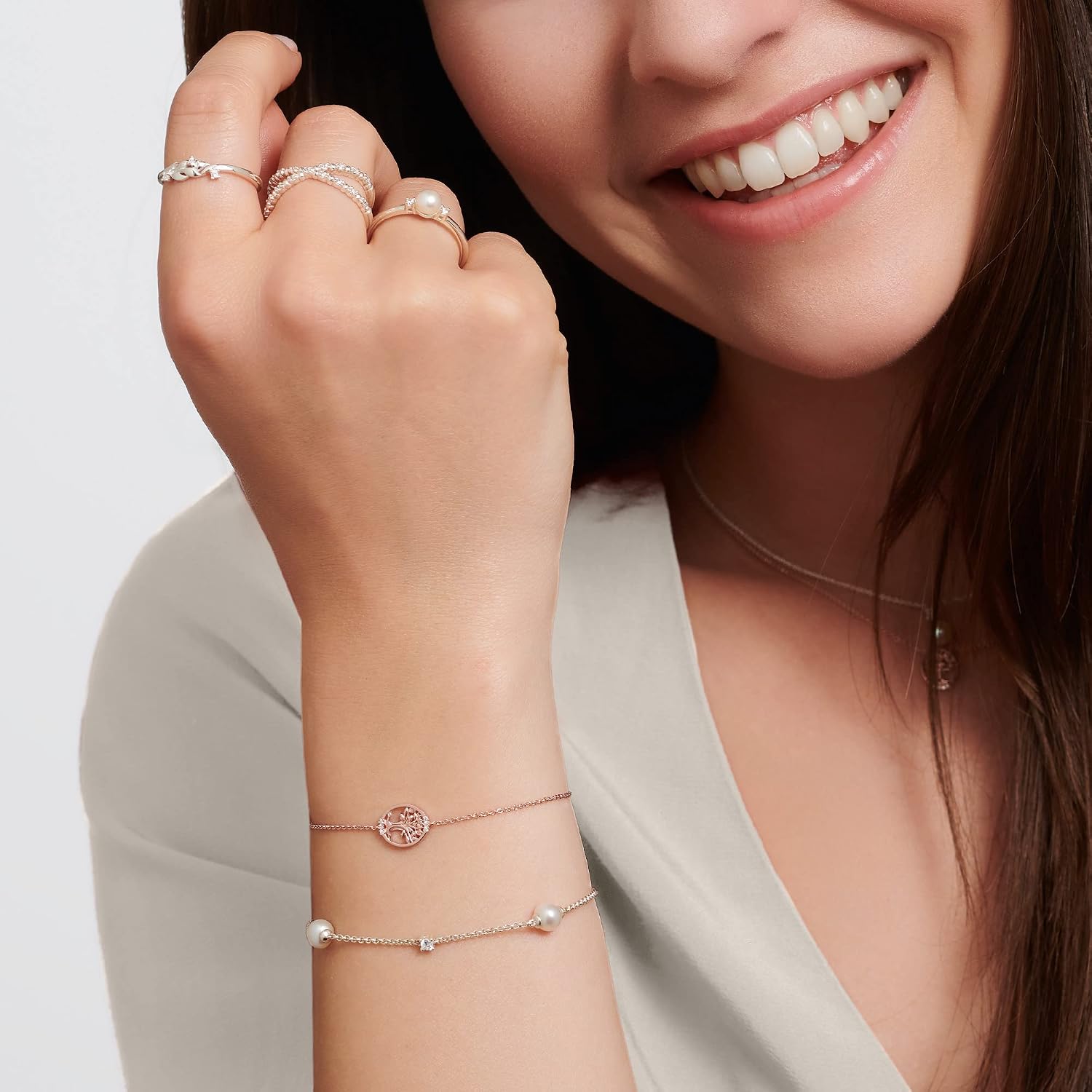 Detalle 2 de THOMAS SABO Damenarmband Perlen weiß 925 Silber A2038-167-14-L19V