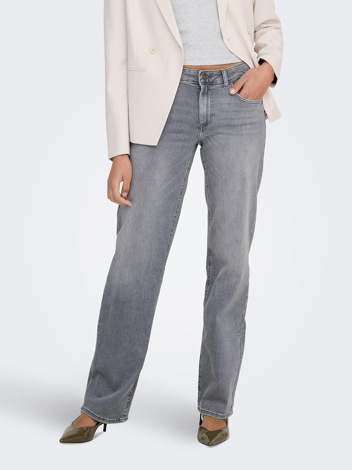 Detalle de ONLY Female Straight-Fit Jeans ONLBLUSH mit mittlerer Taille – gerade geschnittene Denim-Jeans für den Alltag
