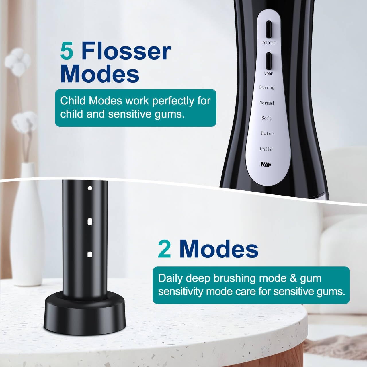 Detalle de MOCEL Water Flosser and Electric Toothbrush Combo with 350 mL Tank
