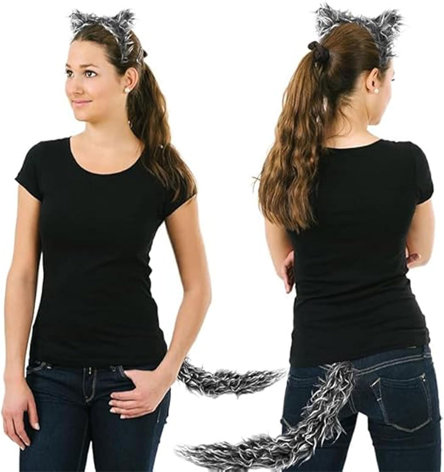 Detalle 2 de AIWXEEU: Ensemble Deguisement Loup 4 Pièces – Bandeau, Oreilles, Gants et Queue en Peluche