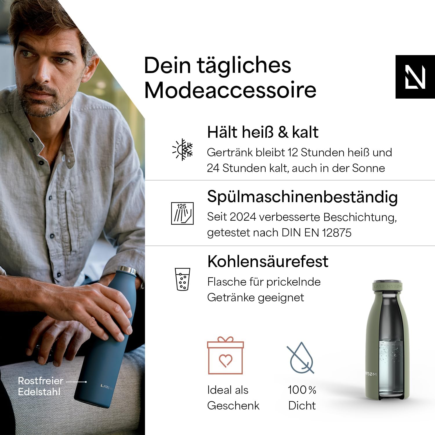 Detalle 2 de LARS NYSØM Ren Edelstahl Trinkflasche 350 ml
