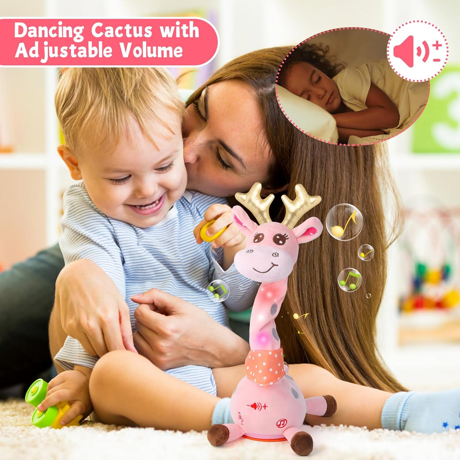 Thumbnail 2 de Edencomer Sprechende Giraffe Kuscheltier (Singend, Tanzend) mit Lautstärkeregler – rosa
