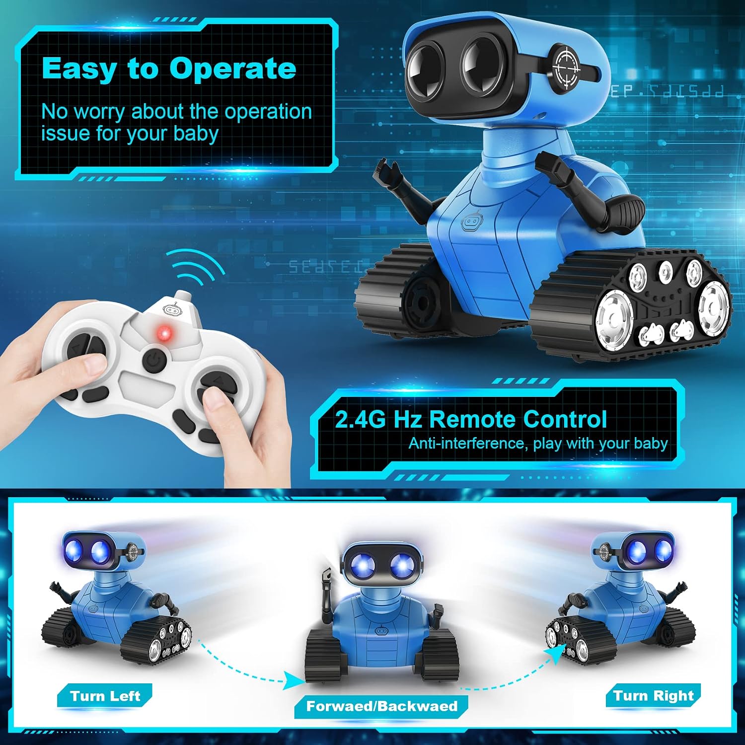 Detalle 2 de Hamourd SQN-008 Remote Control Robot with LED Eyes, Music and Dance Mode