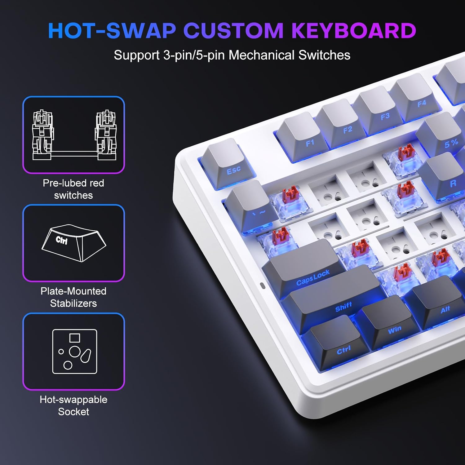Detalle 2 de TECURS 75% Wired Gasket Mechanical Keyboard with RGB and Hot-Swappable Red Switches