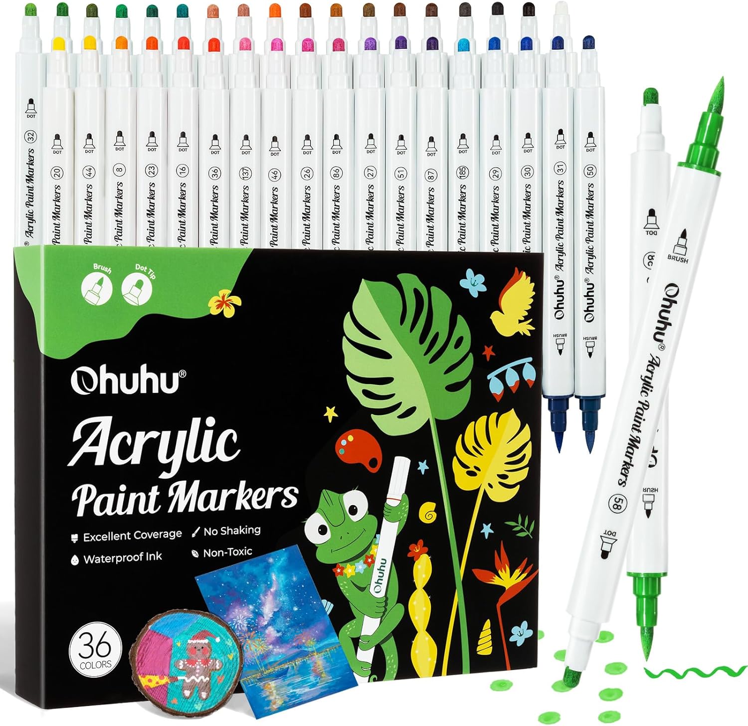 Ohuhu Acrylic Paint Pens (72 Colours) Dual Tips – Brush & Dot acrylic markers for rocks, Easter eggs, wood and more