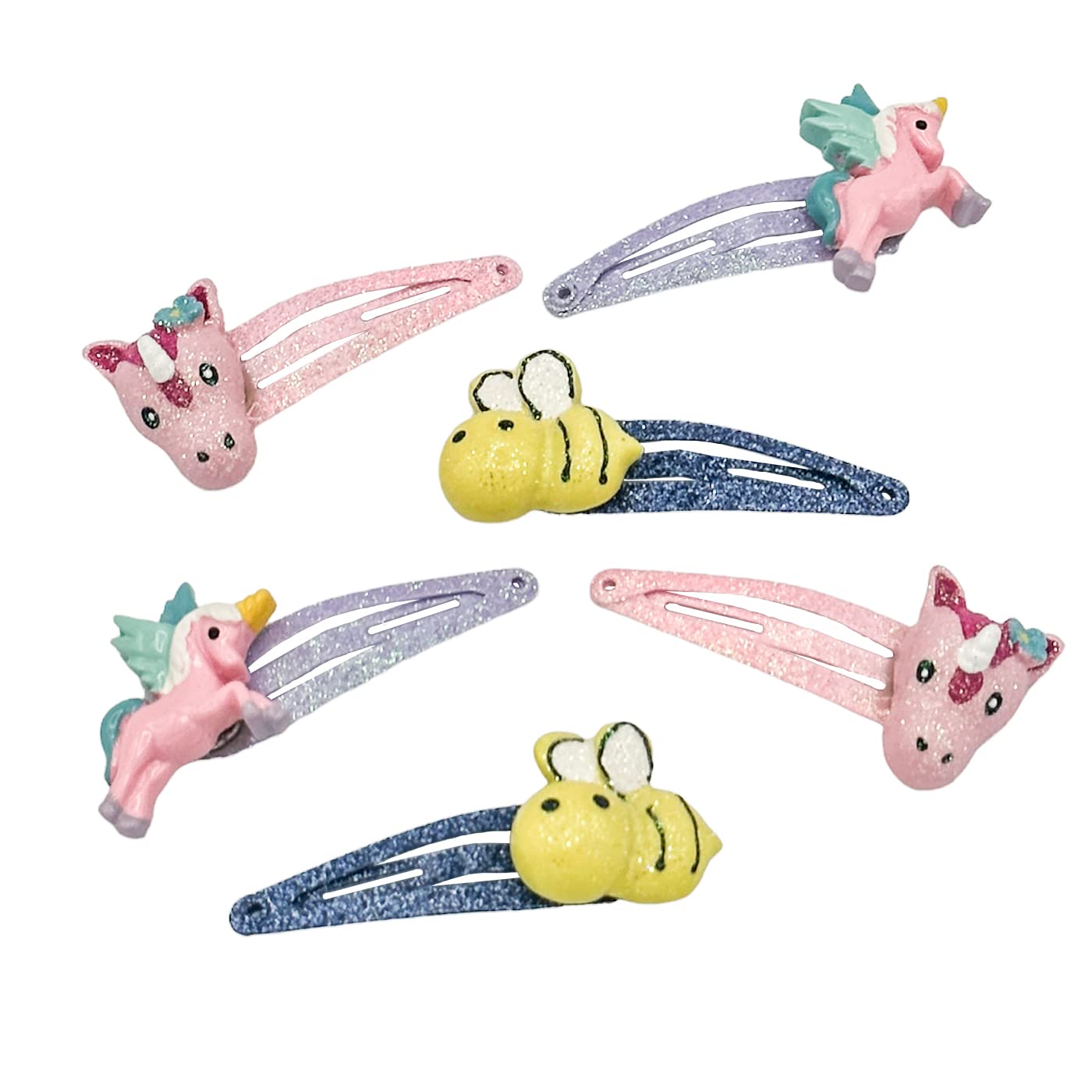 Detalle de Haarallerliebst Haarspangen-Set für Kinder – 6 Stück Biene & Einhorn mit Glitzer, inkl. Aufbewahrungsbox (pink)
