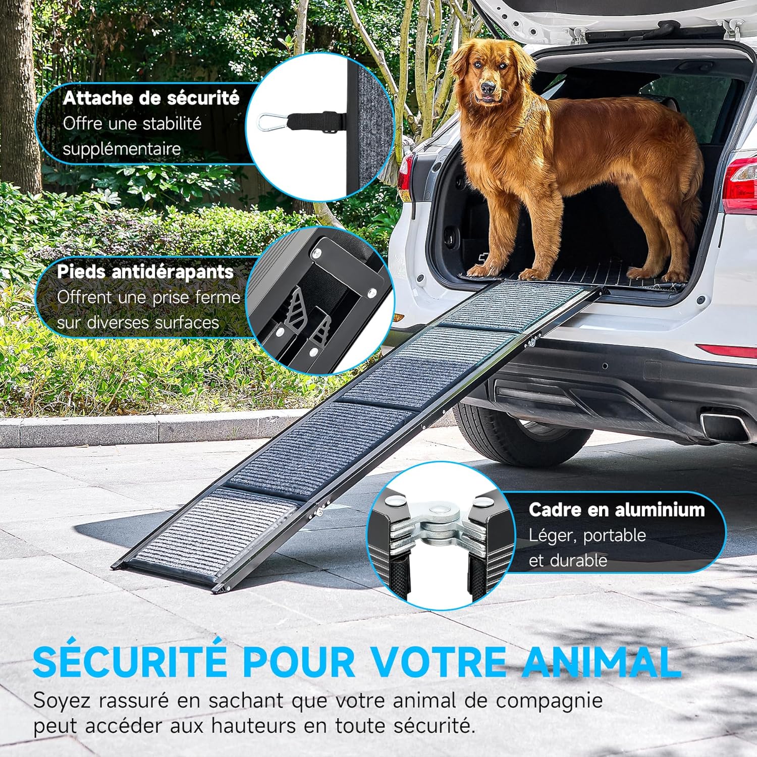 Detalle de CO-Z Rampe pour Chien 160×44 cm – Rampe d’accès voiture pliable, capacité 90 kg
