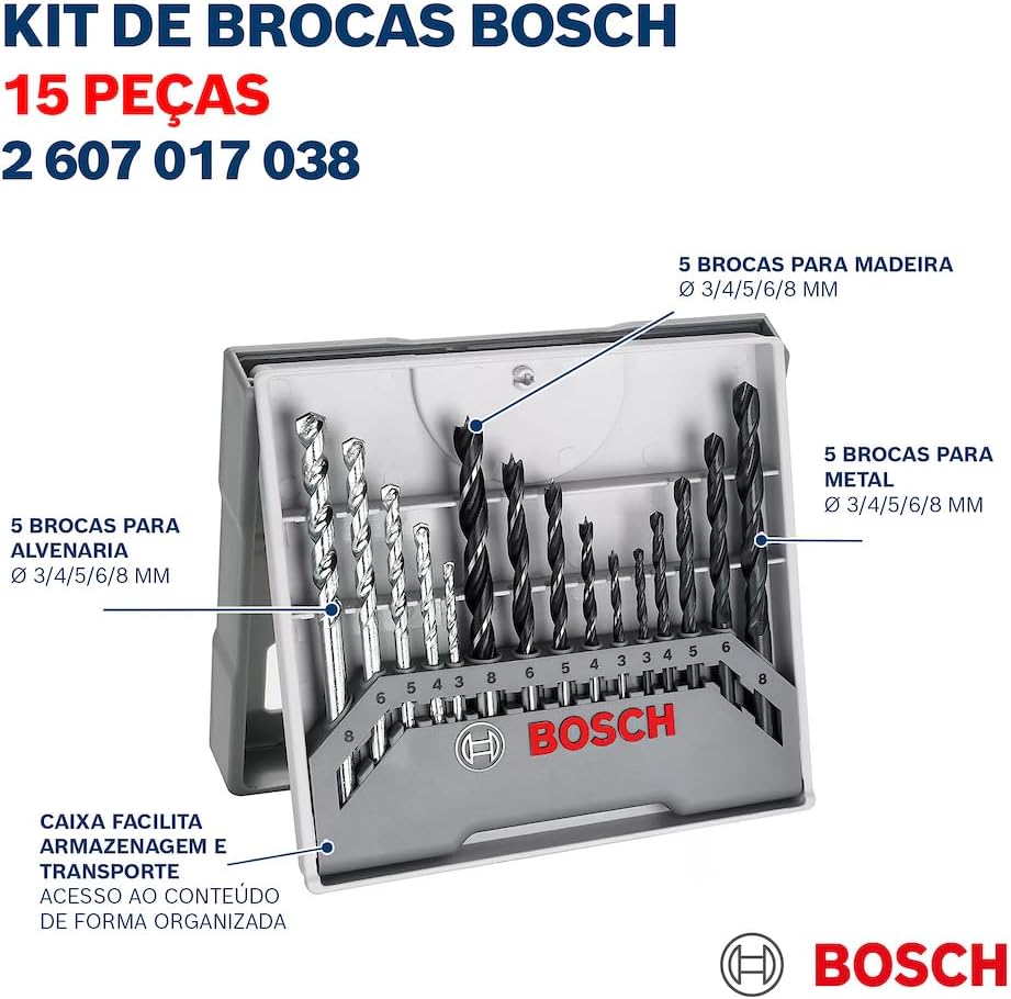 Thumbnail 4 de Bosch 15-tlg. Bohrer-Set für Holz, Stein und Metall – Ø 3–8 mm