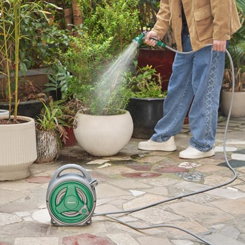 Thumbnail 1 de Greenera Garden Hose Reel 14M with 2m Leader Hose and 8-Mode Spray Gun – Manual Retractable Outdoor Reel