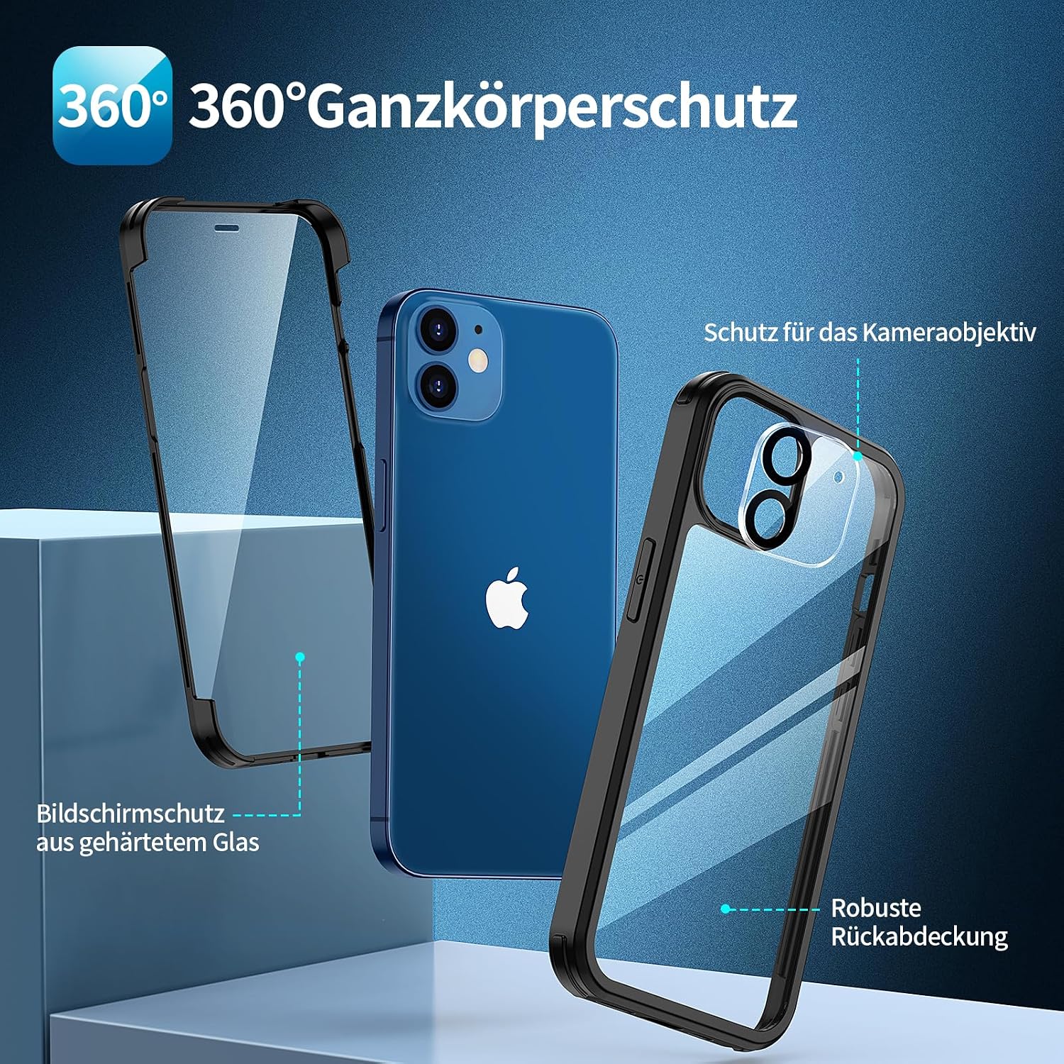 Detalle 2 de seacosmo iPhone 12 Hülle 360° Schutz Schwarz